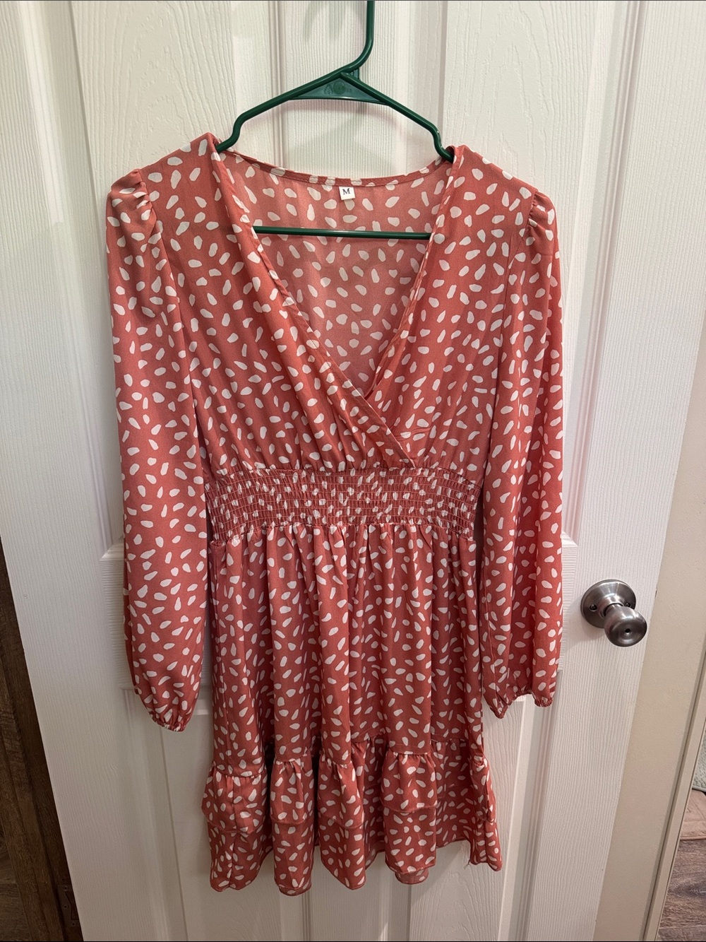 Coral Pink Polka Dot Smocked Waist Dress